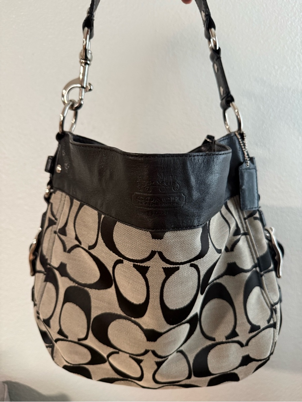 Coach Black Signature Canvas Hobo Bag